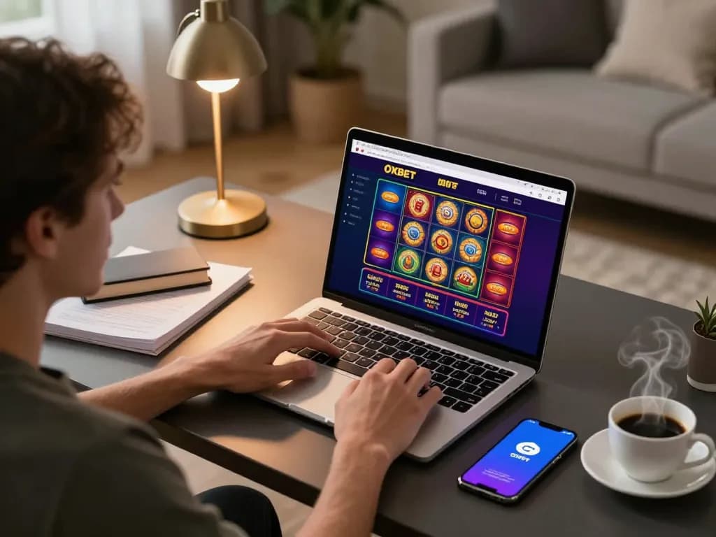 Enjoying gameplay on Oxbet casino app at home with strategic notes visible.