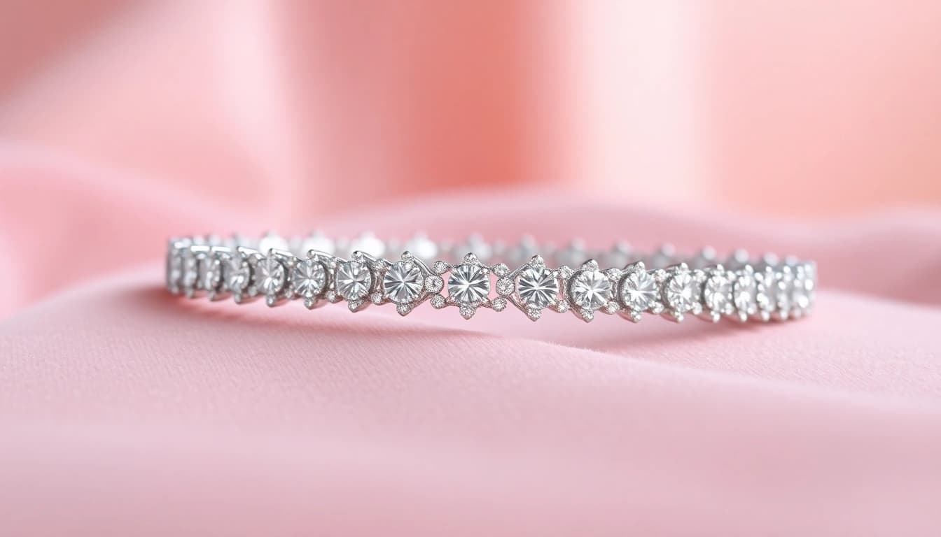 Showcase the sparkling Diamond by the yard bracelet reflecting light on a luxurious surface.