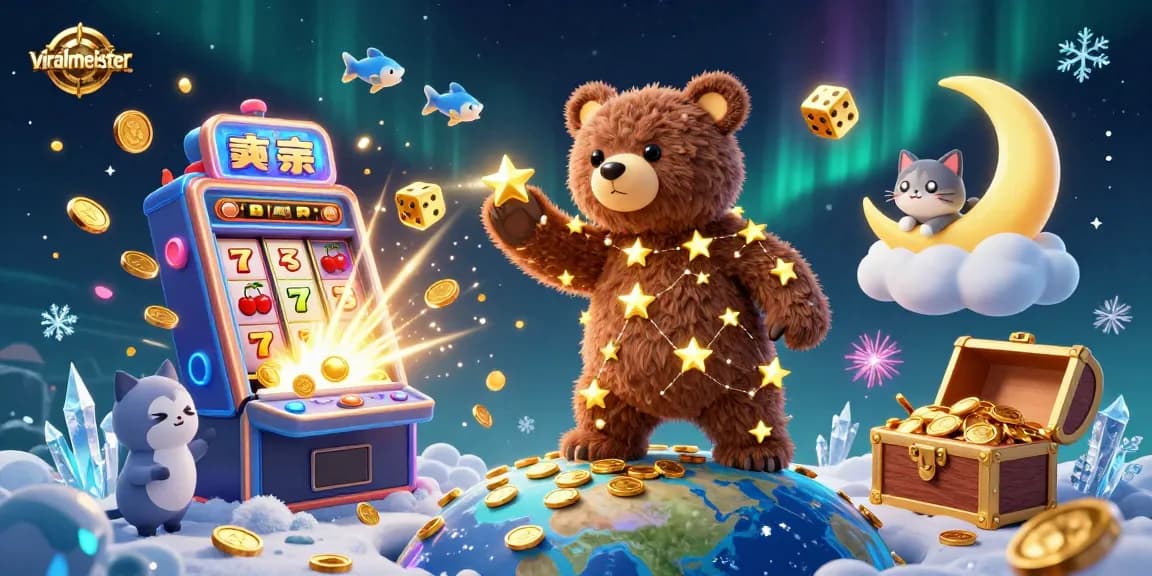 Engage in thrilling games at viralmeister with our vibrant casino-themed illustration.