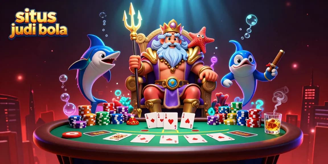 Menggugah semangat judi dengan situs judi bola yang menampilkan Raja Laut dengan trident bersinar di panggung poker.