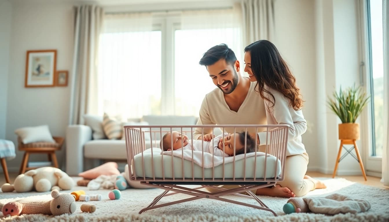 Family with new bornbaby enjoying a tender moment in a cozy living room atmosphere.