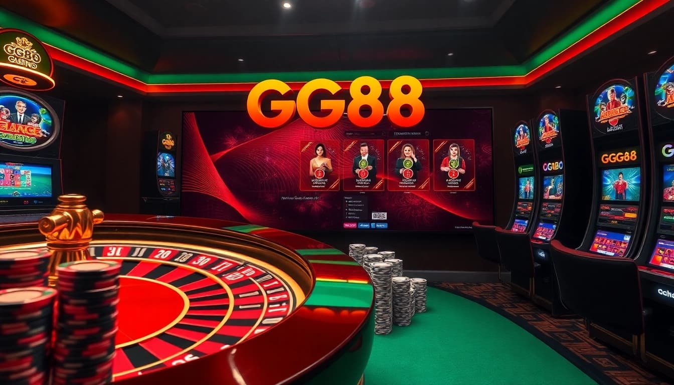 Experience the thrill of gambling at GG88 with vibrant slot machines and a bustling casino atmosphere.