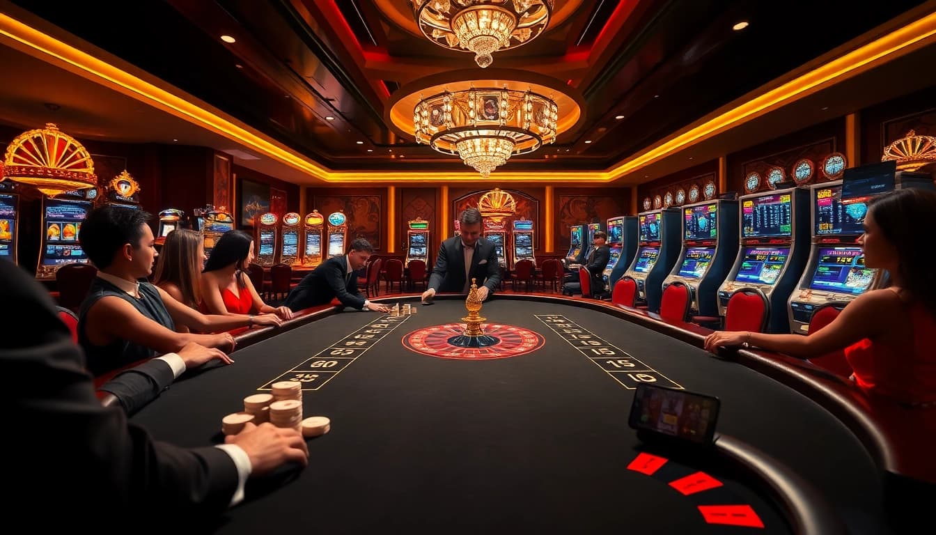 Experience the thrill of betting at 777vip's luxurious casino atmosphere with vibrant tables and live gaming.