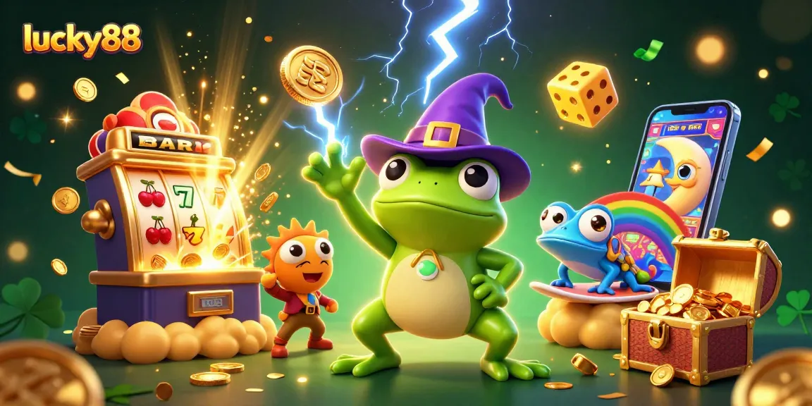 Experience the excitement of lucky88 with a vibrant illustration of casino elements, featuring dynamic slot machines and winning symbols.
