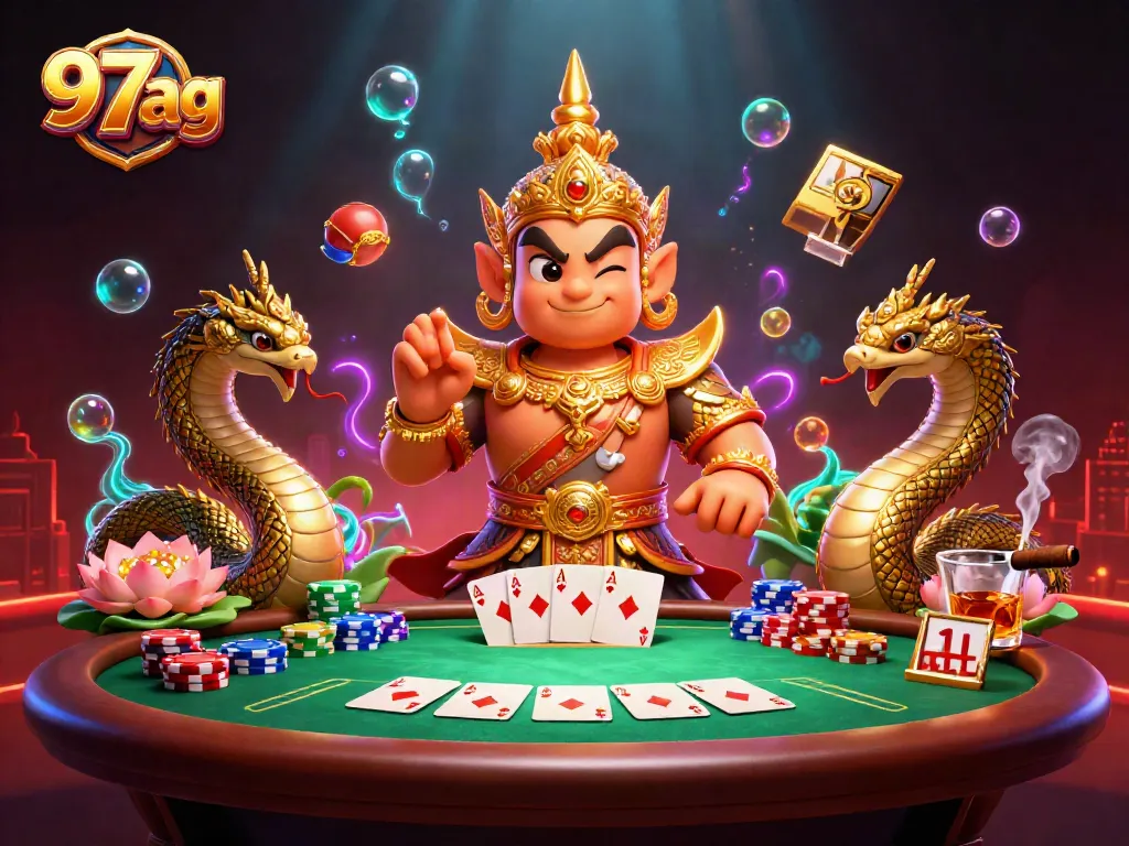 Experience winning strategies at 97ag with a vibrant casino scene showcasing poker elements.