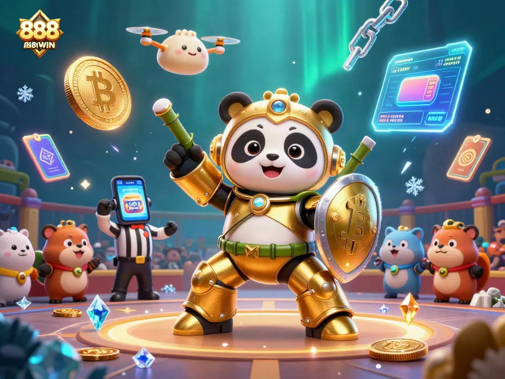 Engage with thrilling action as 888WIN’s golden panda battles in a vibrant online casino arena.