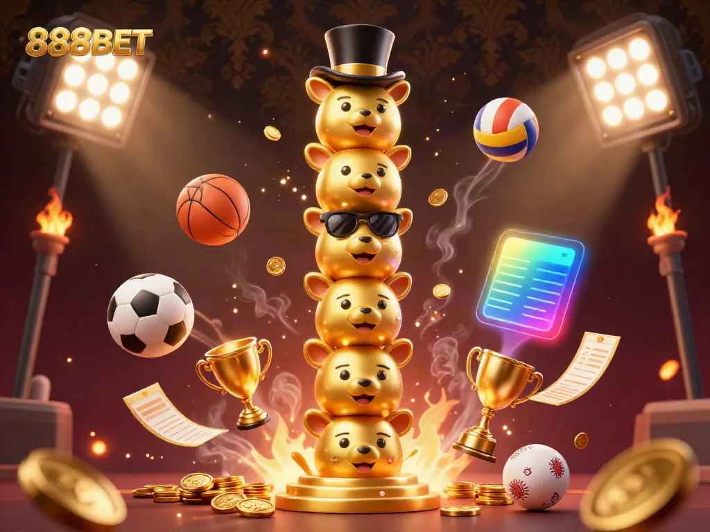 Experience the thrill of dynamic sports betting with 888BET's engaging scene featuring animated elements and rich colors.
