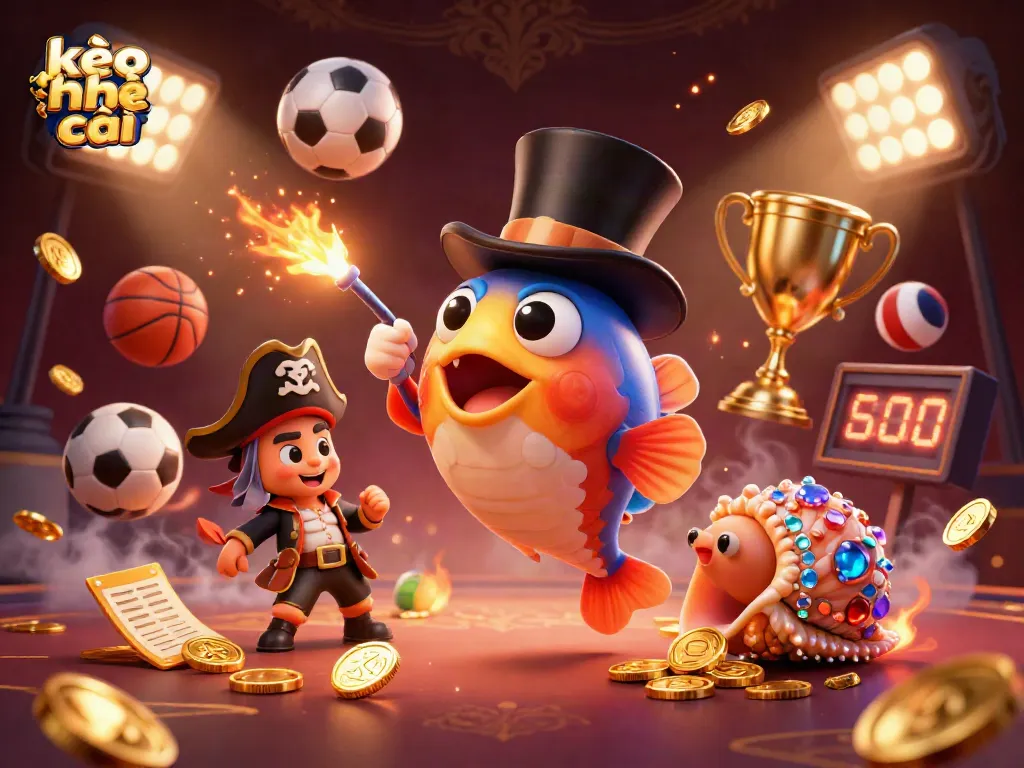 Engaging kèo nhà cái 5 sports betting scene with 3D characters and elements showcasing action.