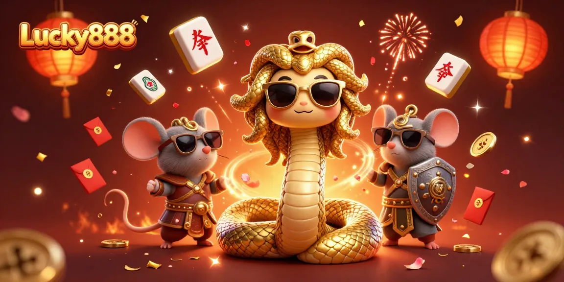 Engage in thrilling adventures at Lucky888 with Medusa and mouse, celebrating with confetti and golden rewards!