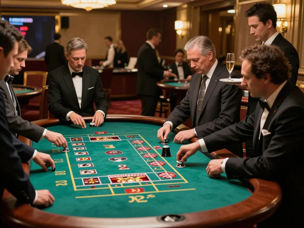 Players engaged in a thrilling roulette game at a 22ff casino, showcasing vibrant action and elegance.