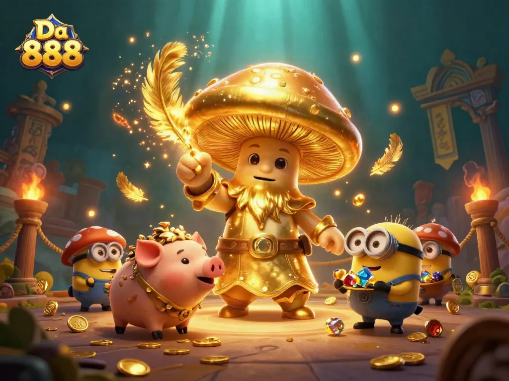 Experience the thrill of Da 888 as magical creatures conjure golden treasures in a vibrant casino scene.