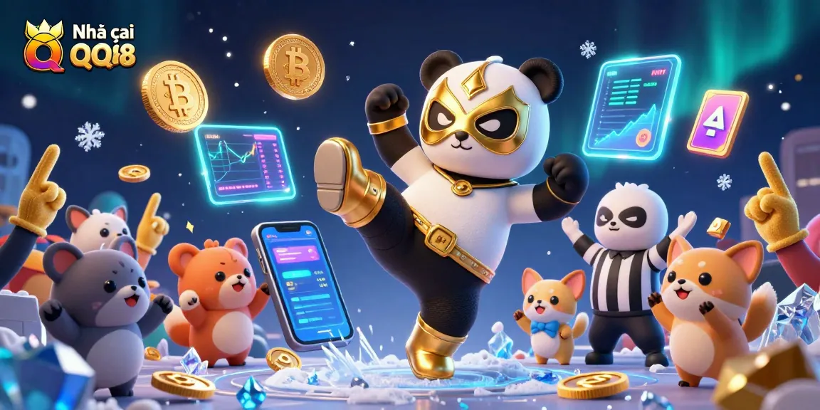 Experience the excitement of Nhà cái QQ88 with a dynamic crypto-themed 3D casino scene.