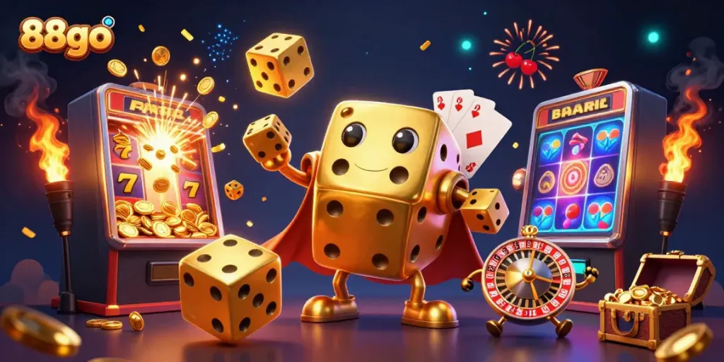 Experience the thrill at 88go with dynamic dice and vibrant casino elements.