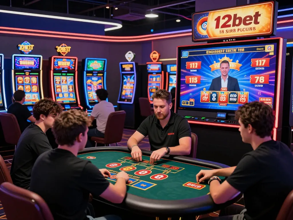 Engaging 12bet online casino scene with diverse players enjoying games and promotions, showcasing excitement and opportunities.