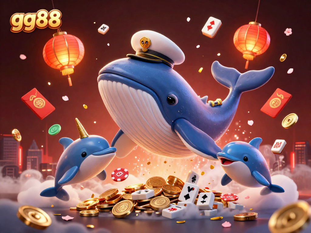 Bettors seize the excitement with gg88's illustrated scene of whale and dolphins in a casino world.