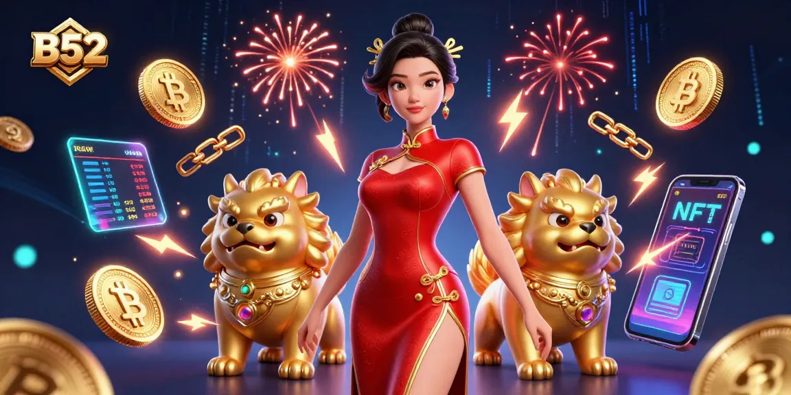 Experience thrilling games at B52 Casino with vibrant characters and crypto elements in a captivating 3D scene.