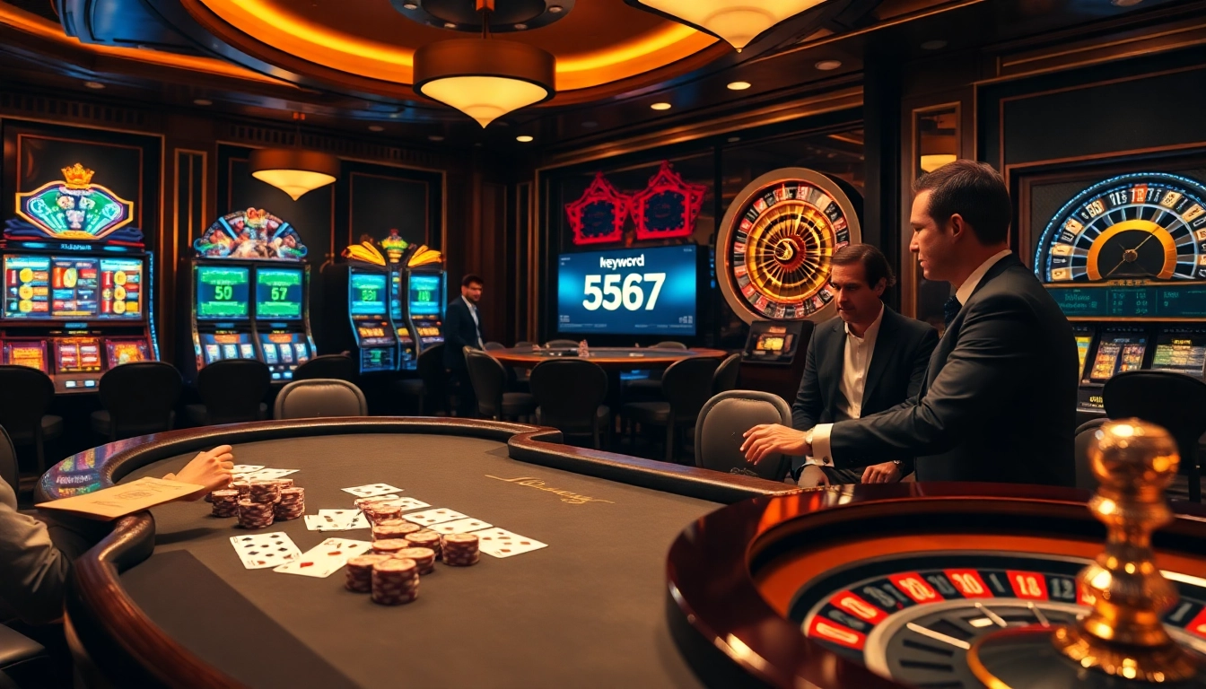 Experience excitement at l567 with players engaged at a poker table in a luxurious casino setting.