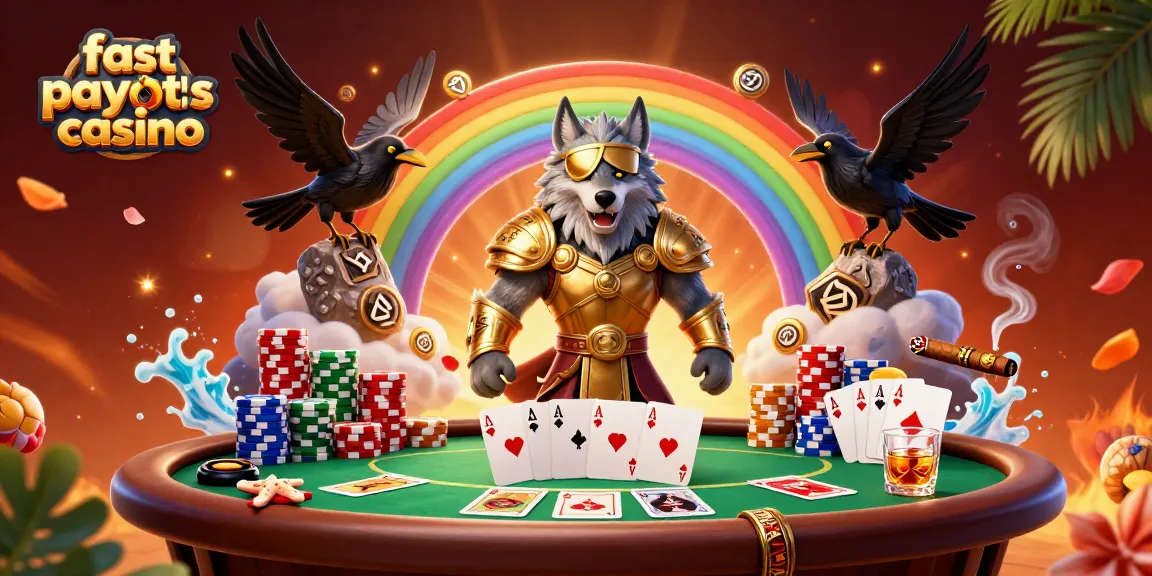 Experience fast payouts casino with a 3D mythical scene featuring Odin and raven guardians.