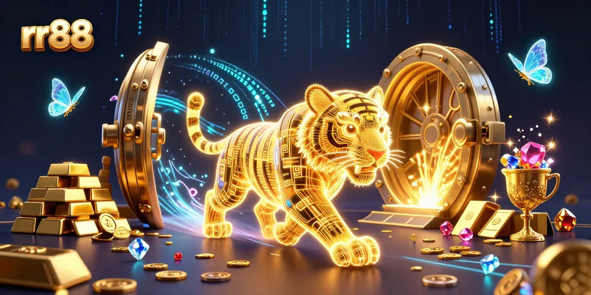 Experience thrilling gaming at rr88 with a holographic light tiger in a vibrant casino.
