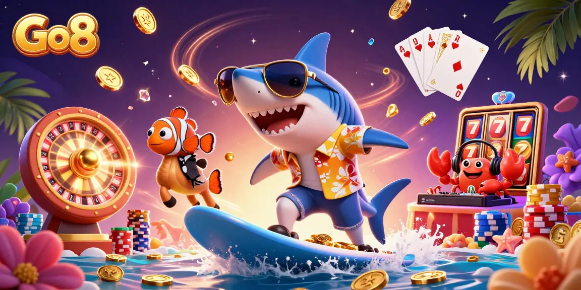 Go8 offers thrilling gameplay with cartoon fish characters surfing through gold coins, enhancing your gaming experience.