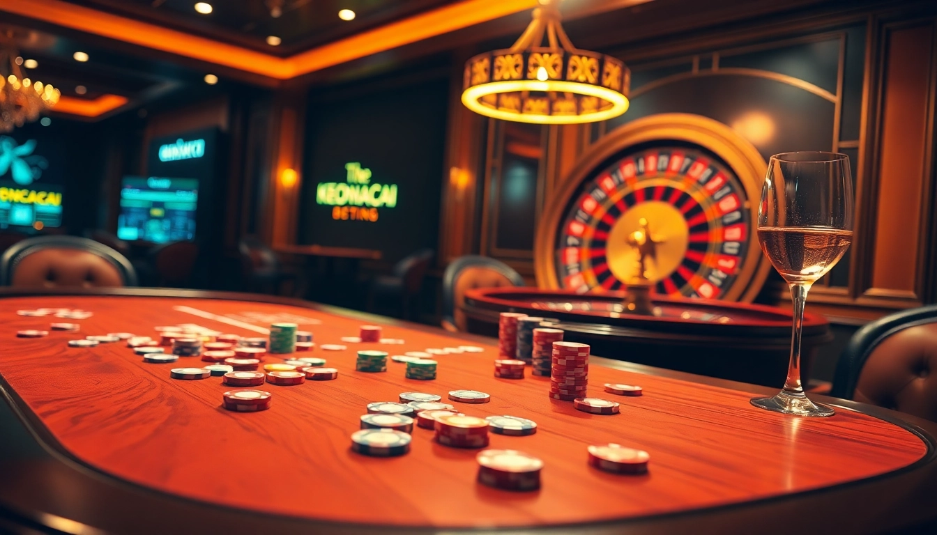Experience the thrill of KEONHACAI with an elegant casino atmosphere showcasing vibrant poker gameplay.