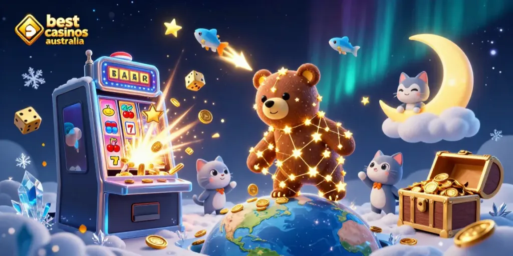 Engage with the best crypto casinos Australia through this vibrant casino-themed illustration.