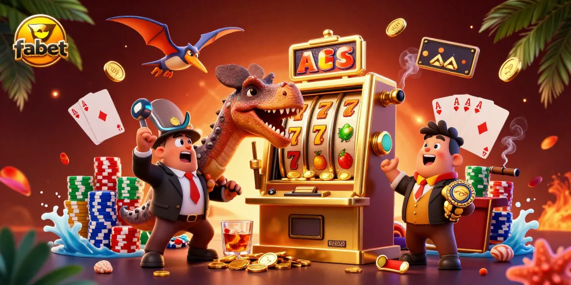 Experience fabet's thrilling jackpot wins as a dinosaur triumphs over a golden slot machine.