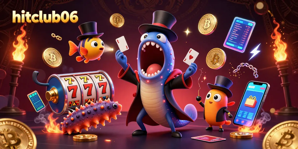 Engage in exciting games at hitclub06 with vibrant slots and crypto elements in a dynamic casino scene.