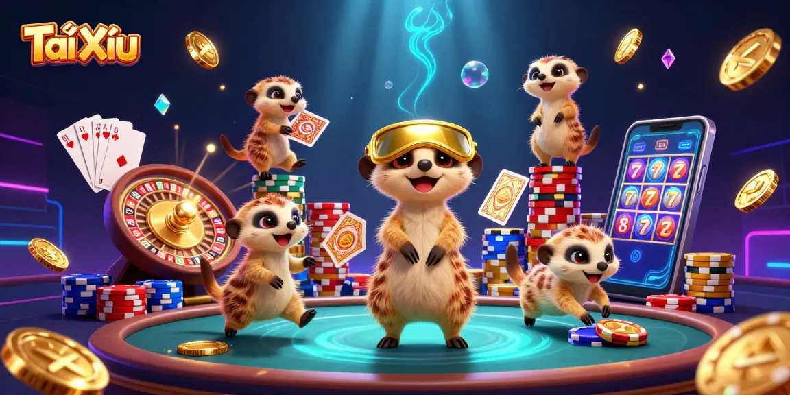 Experience thrilling gameplay in Tài Xỉu with energetic meerkats running a vibrant casino.