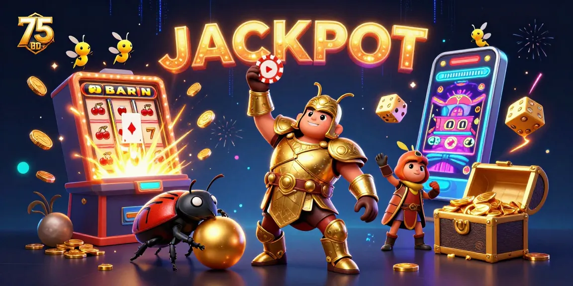 75BD offers thrilling casino luck and excitement with a colorful jackpot scene.