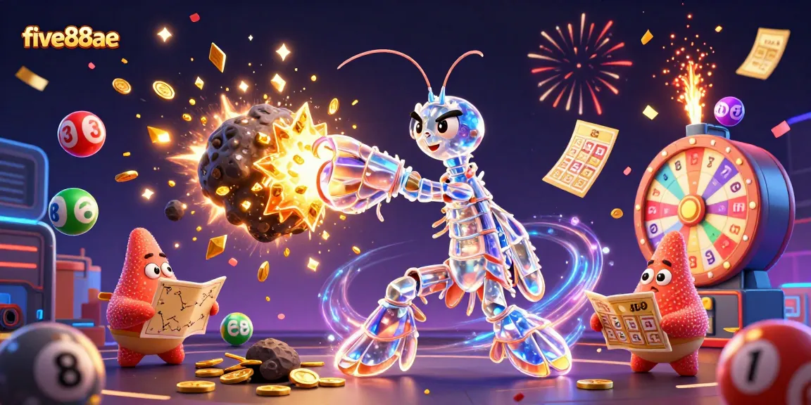 Bite the jackpot with Five88ae as the mantis shrimp ignites a flood of golden gems and coins in this action-packed casino scene.