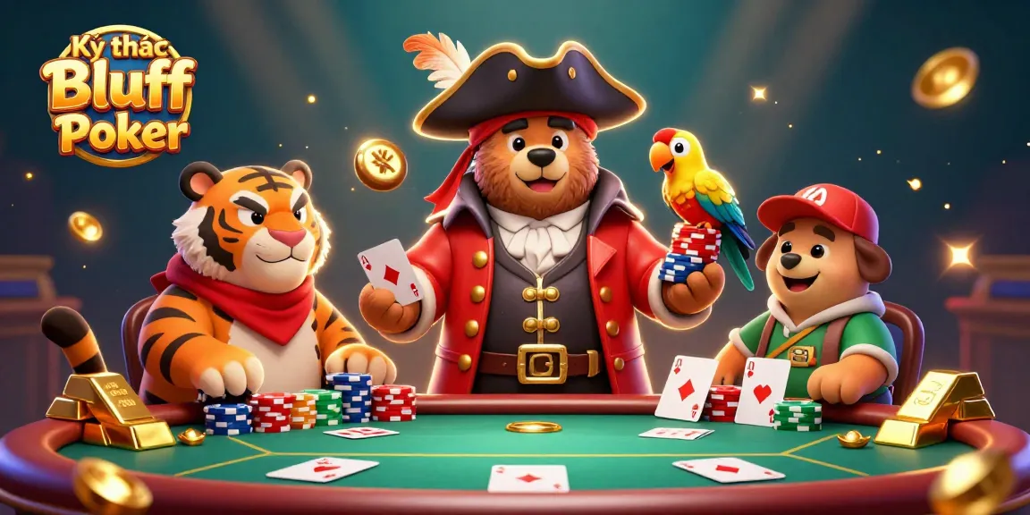 Master the Kỹ thuật Bluff trong Poker with this illustrated scene of a pirate captain bear and his crew.