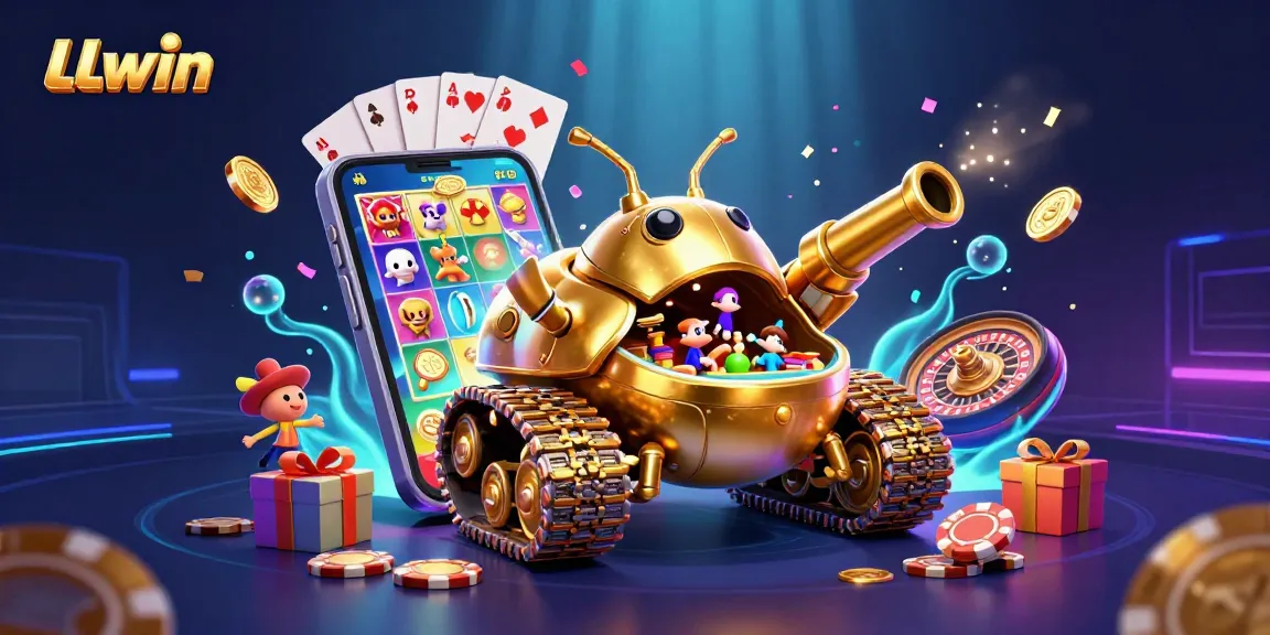 Experience the thrill of LLwin with a vibrant 3D casino scene featuring slots, roulette, and action-packed gameplay elements.