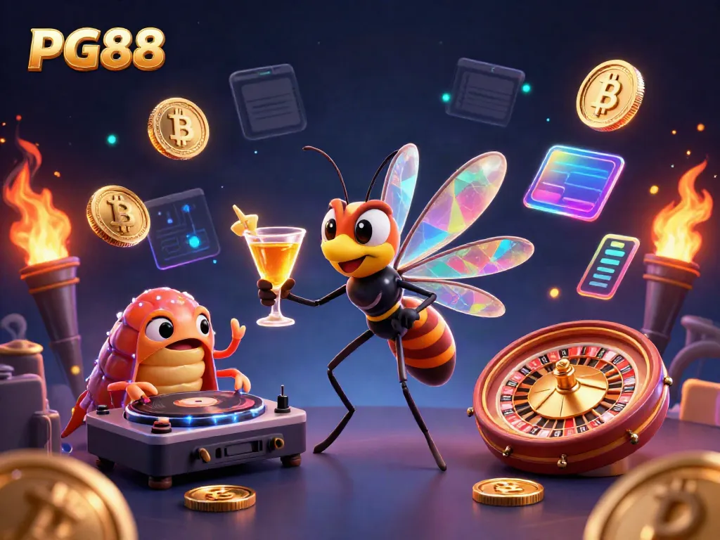 Spin and win with the vibrant PG88 casino mascot and fossil-themed elements in a dynamic gaming scene.