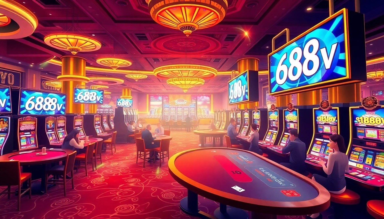 Engage in thrilling gaming at 688v, showcasing elite casino tables and excitement.