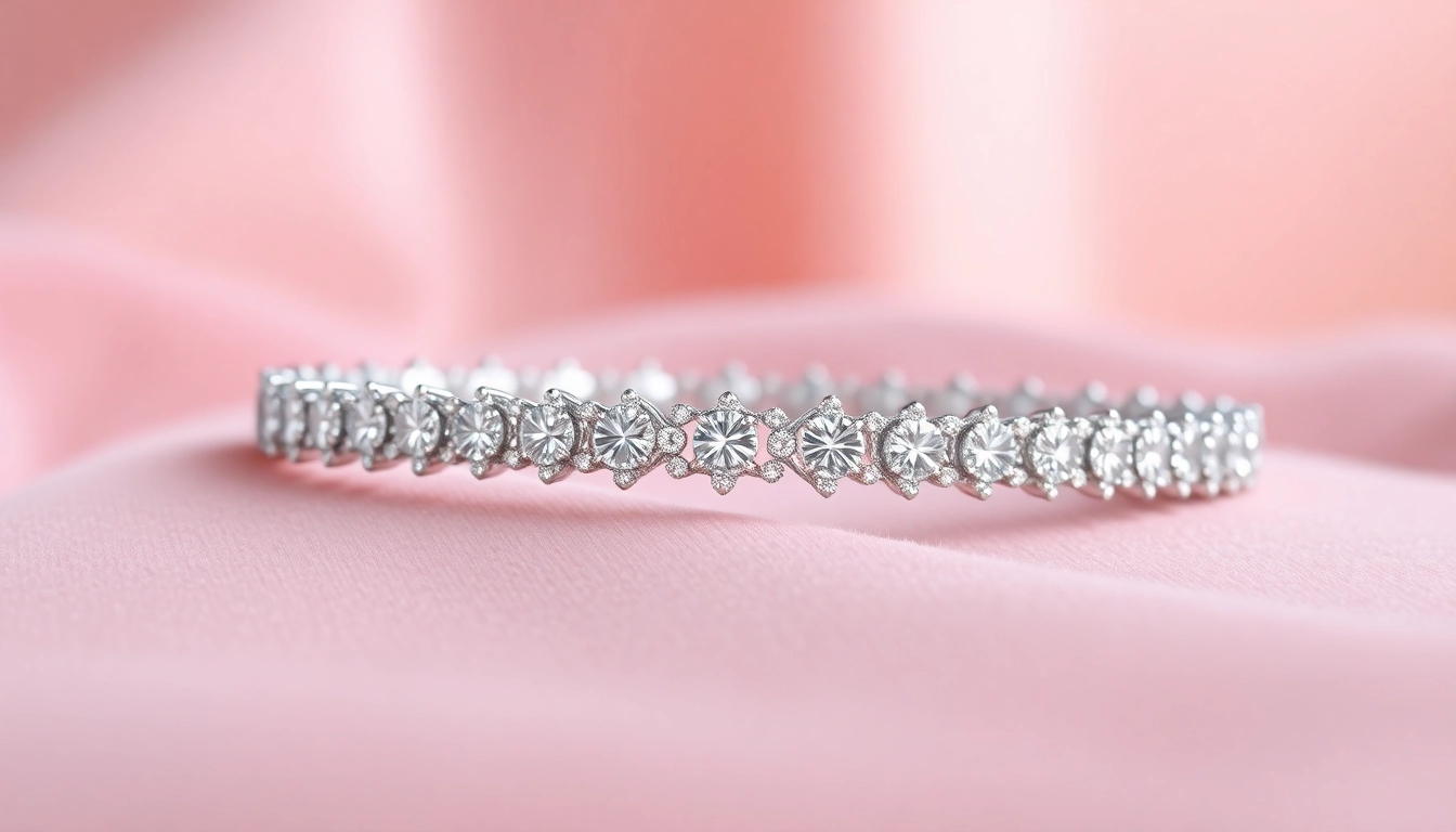 Showcase the sparkling Diamond by the yard bracelet reflecting light on a luxurious surface.