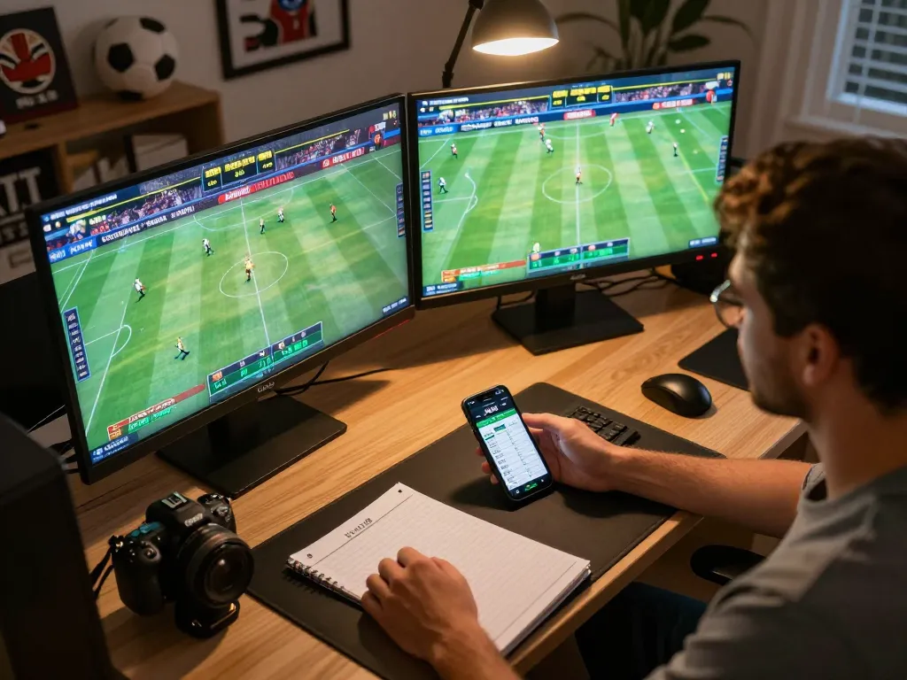 Jun88 user actively placing bets on sports events in a vibrant home office
