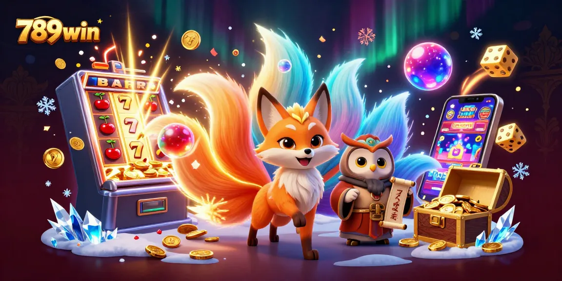 Experience thrilling wins with 789win's vibrant 3D casino illustration featuring a dynamic fox spirit and owl sage.