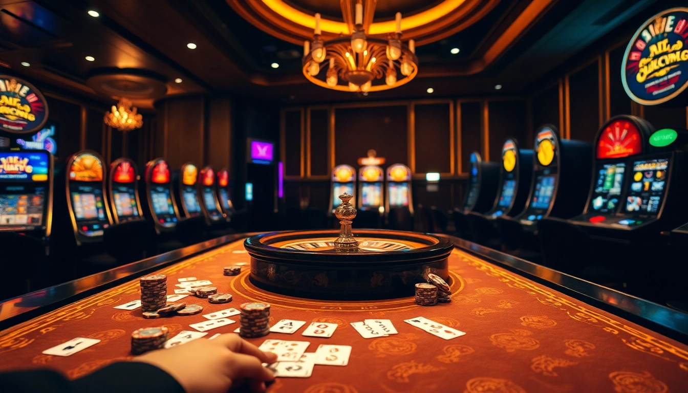 Exciting gambling scene with go8 poker chips and luxury casino elements.
