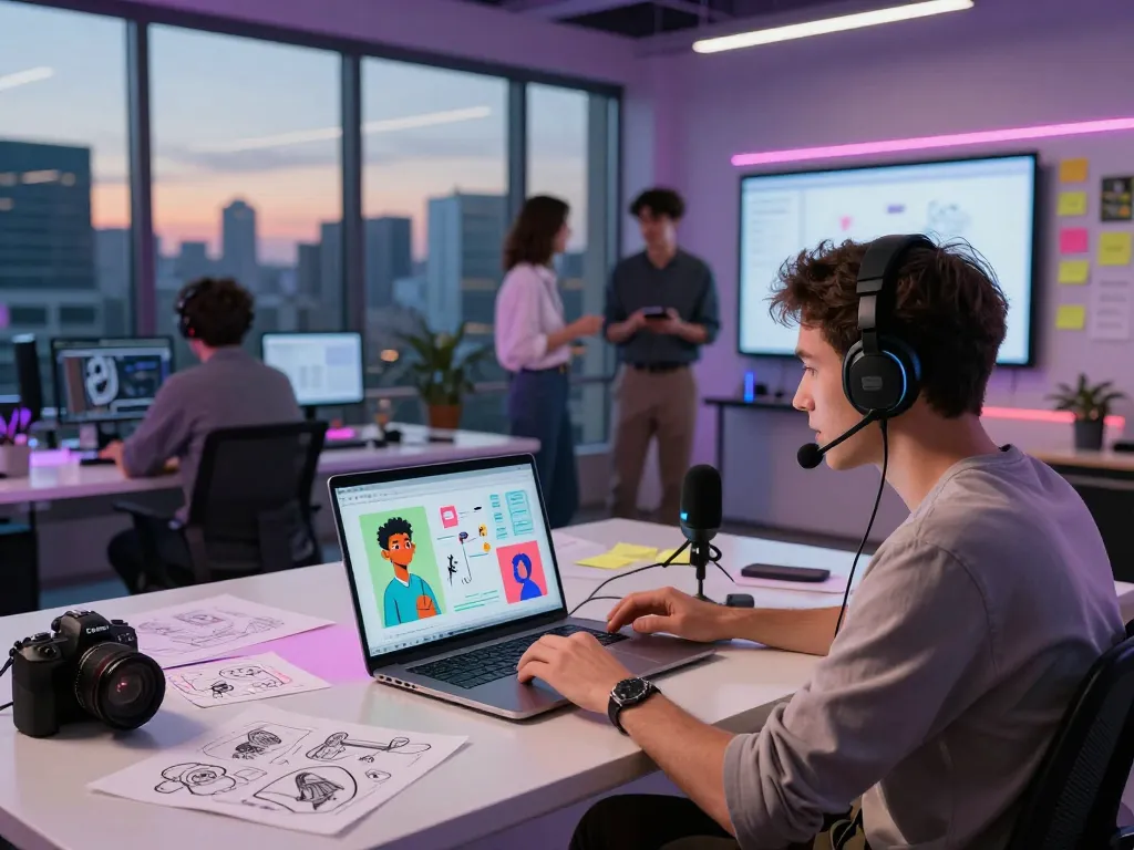 Engaging interaction with Crush on AI in a modern tech studio showcasing dynamic character visualizations.