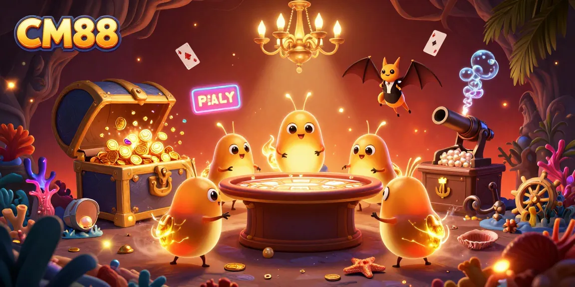 Light up your wins at CM88 casino with vibrant glowworm characters shining through exciting underwater treasures.