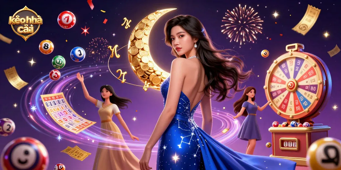 Experience kèo nhà cái with vibrant lottery balls and a dynamic Asian character in a stunning casino atmosphere.