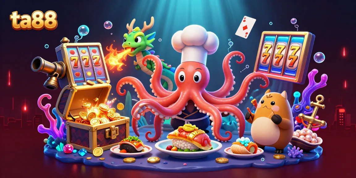 Experience thrilling gameplay at ta88 with vibrant 3D illustration of action-packed casino elements.