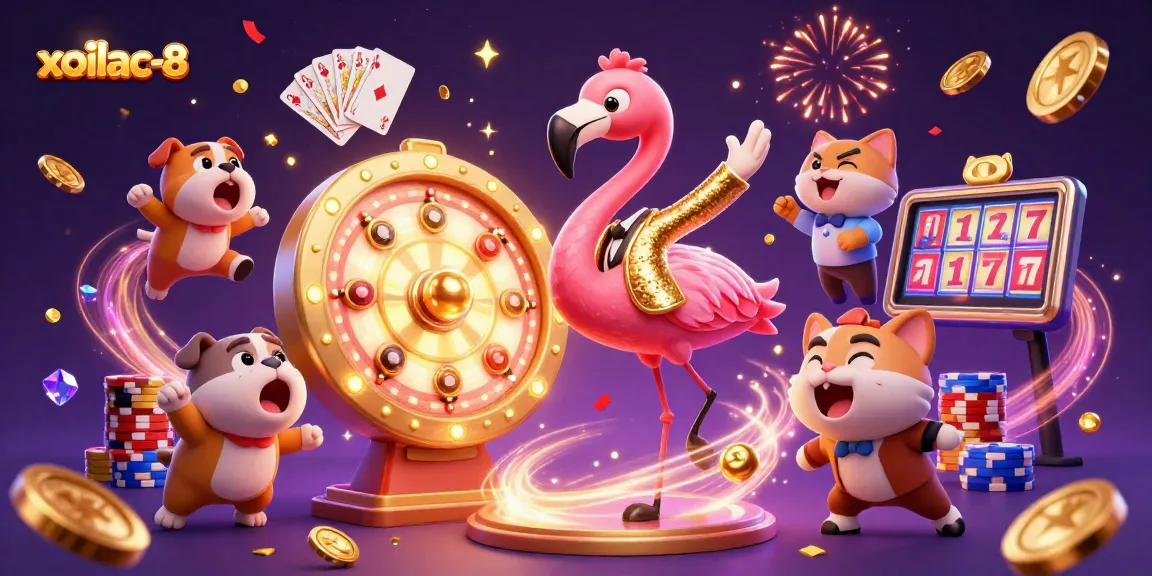 Xoilac-8 showcases an exciting casino scene with characters and dynamic game elements.