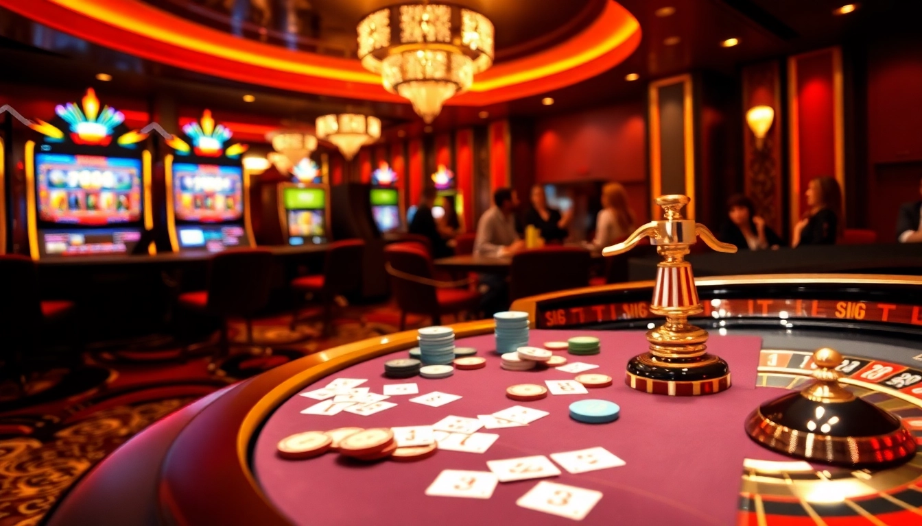 Experience the thrill of 7hh at a vibrant casino, showcasing poker chips, cards, and buzzing slot machines.