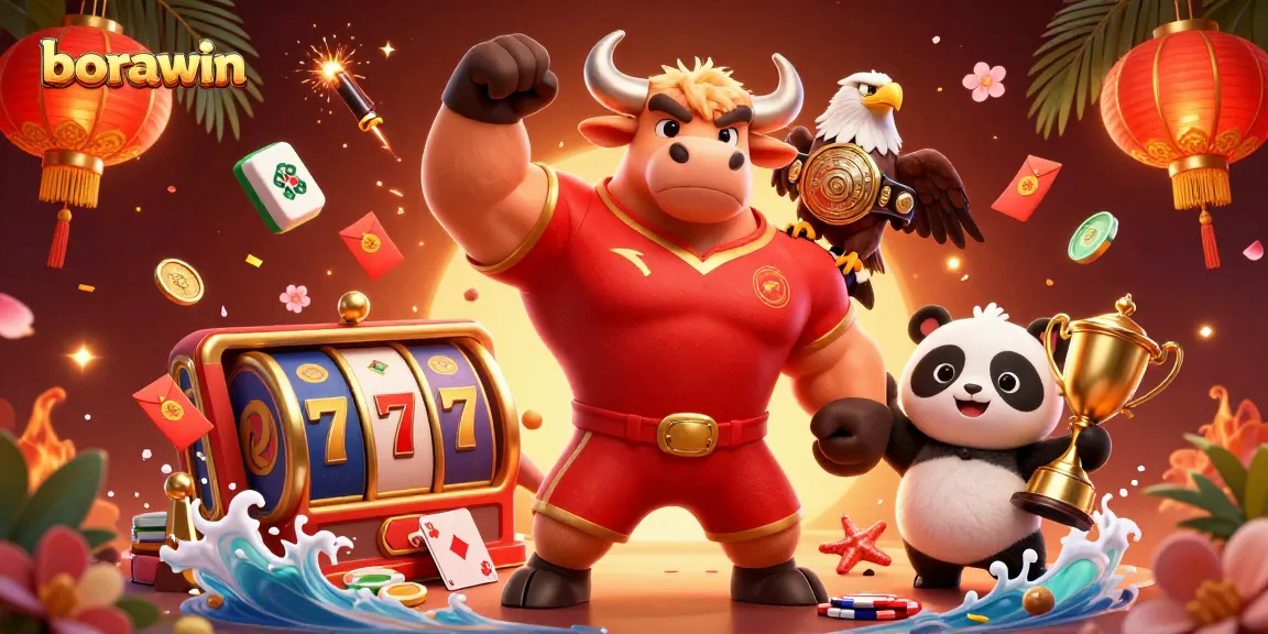Experimente a emoção do borawin com jogos de cassino, uma pose de vitória e elementos vibrantes.
