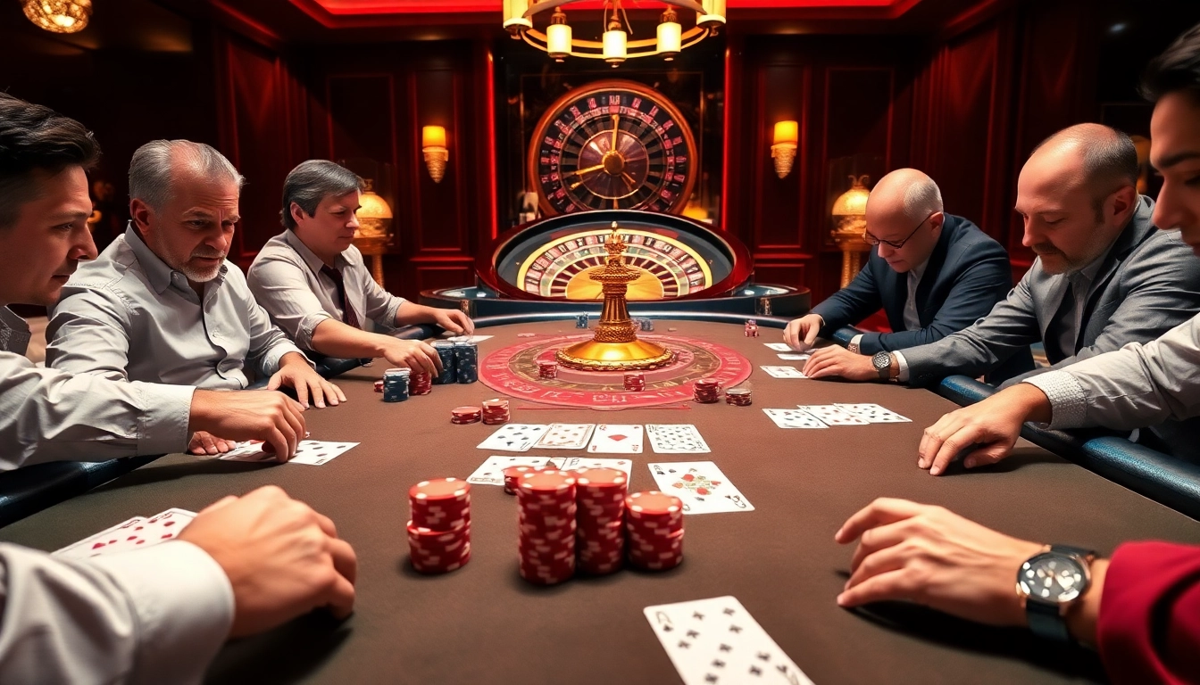Exciting poker action at Hi88 casino with players and high-stakes chips
