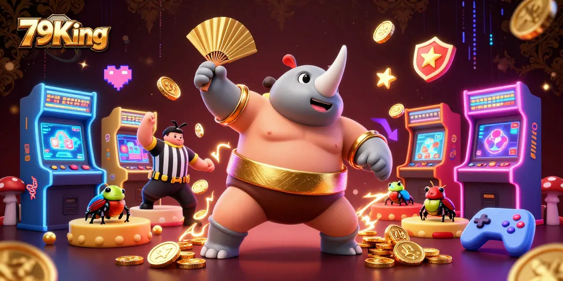 79King showcases thrilling casino action with a 3D beetle sumo champion amidst dynamic gaming elements.