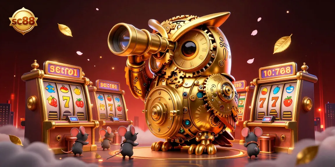 Experience the vibrant world of sc88 with a golden owl overseeing a packed casino scene filled with exciting elements and dynamic gameplay.
