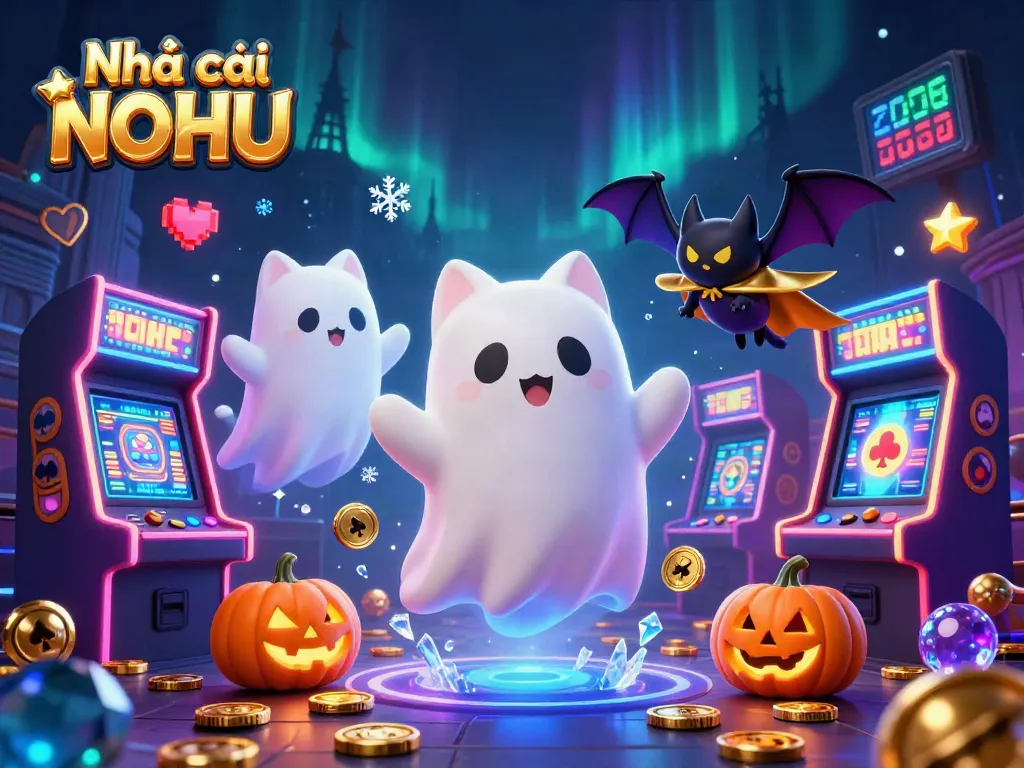 Engage with Nhà cái NOHU's vibrant 3D casino world filled with playful elements and spooky characters.